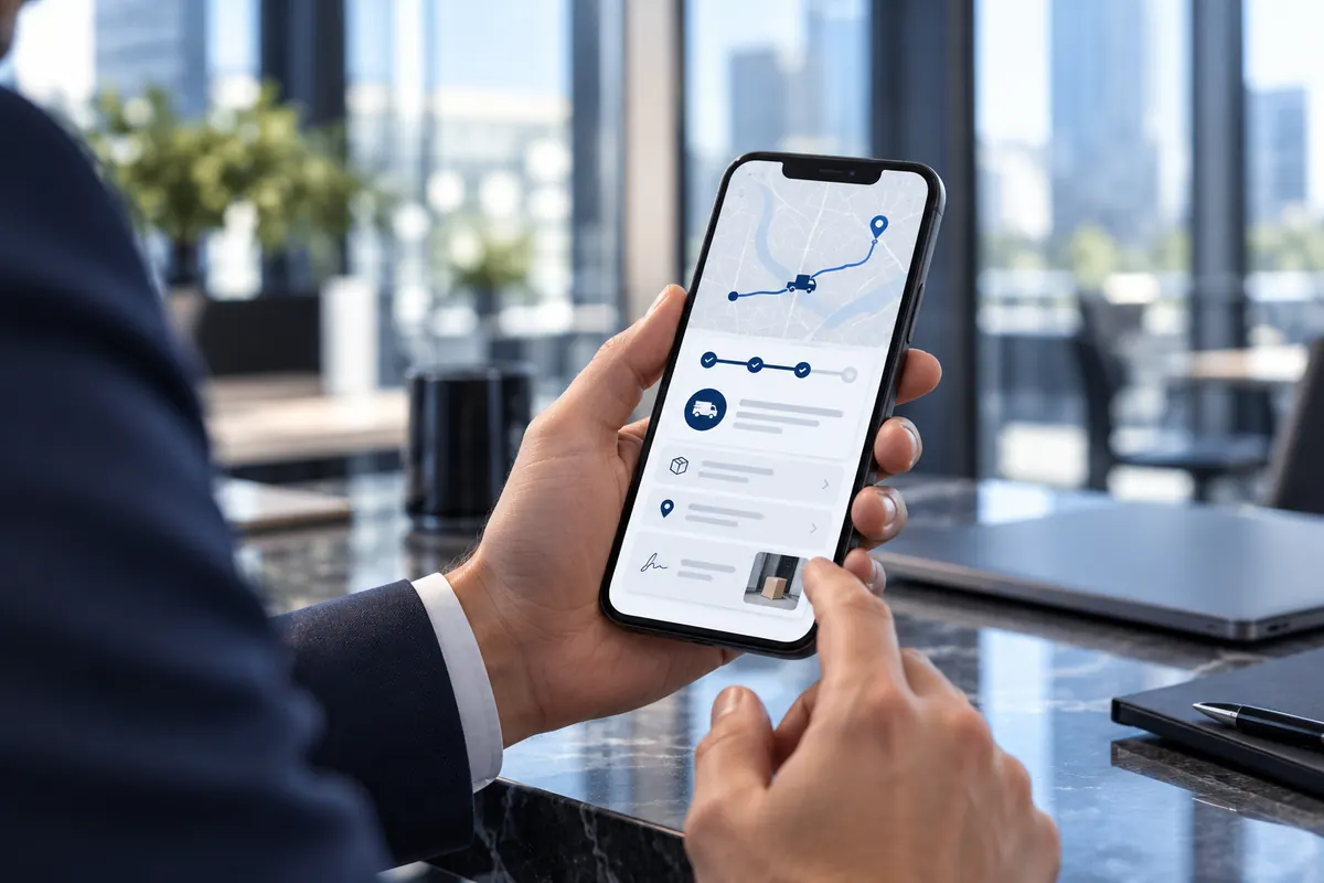 Business user ordering and tracking a courier delivery from a smartphone